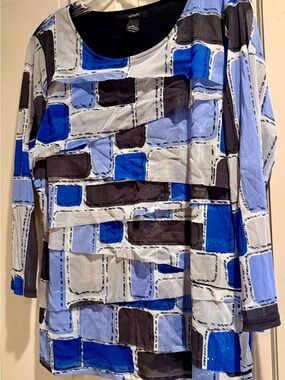 Alfani Blue, Light Blue & Black Geometric Layered Tunic